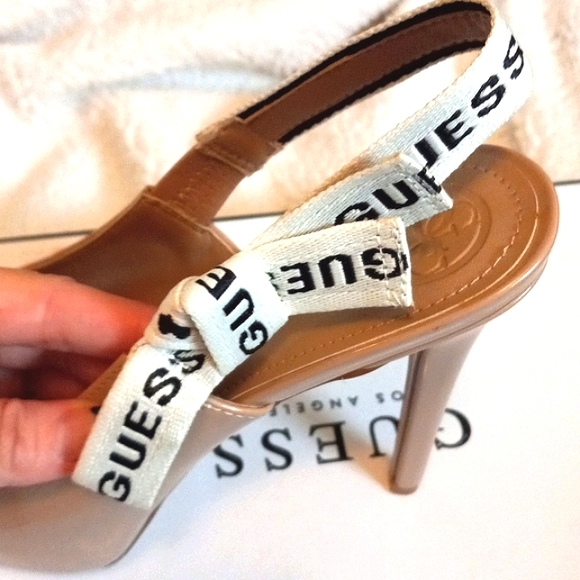 Guess Tan Peep Toe Heels w/ Bow Straps, Size 8 - Picture 9 of 9